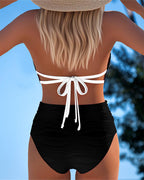 High Waisted Double Strap Swimsuit With Contrast Color