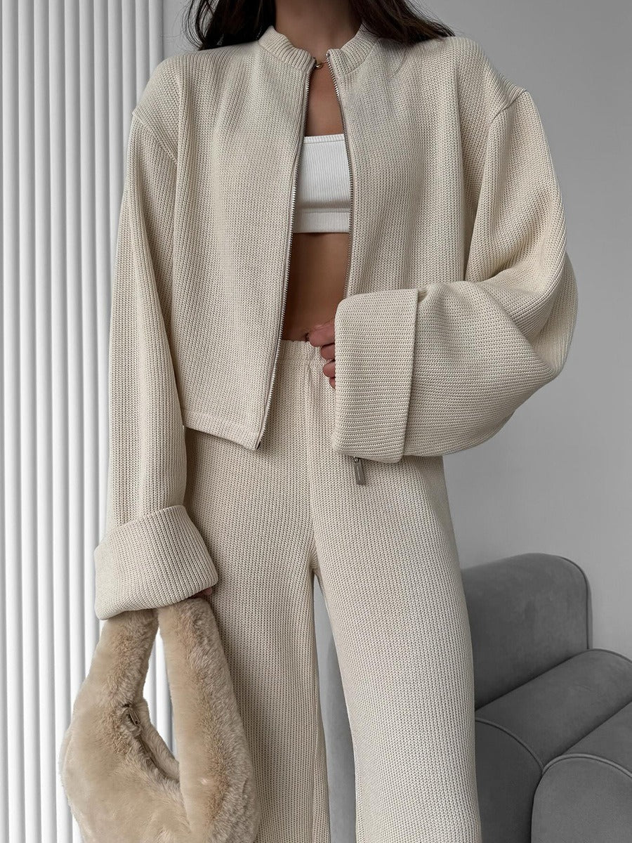 Zippered Jacket & Pants Casual Set