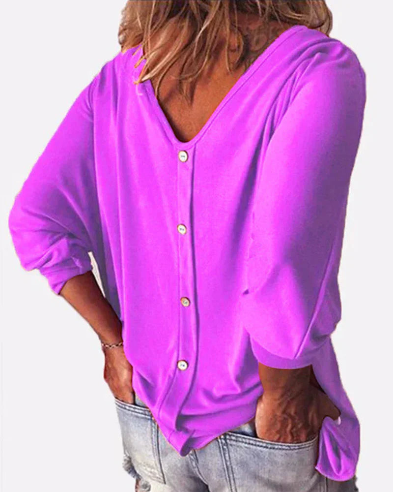 Amber | Button-Back V-Neck Blouse