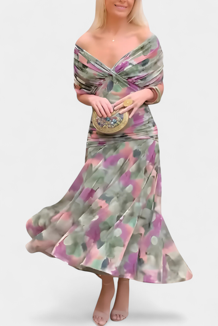 Alondra Long Floral Dress With V-Neck