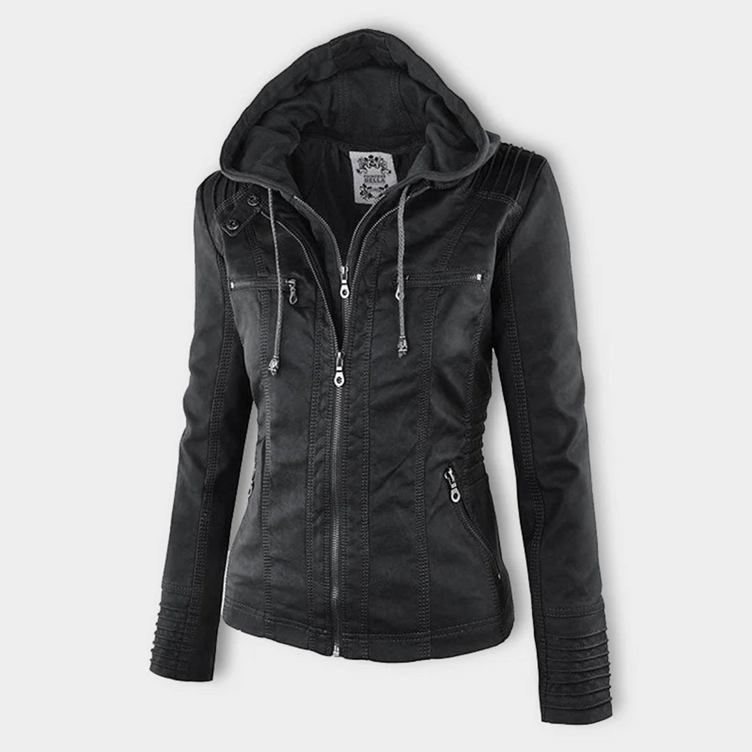 Isolde | Elegant Hooded Leather Jacket