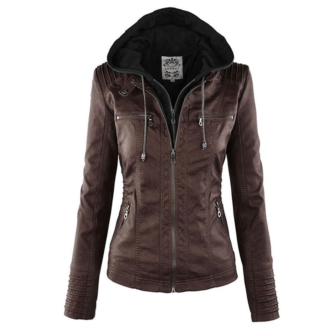 Isolde | Elegant Hooded Leather Jacket