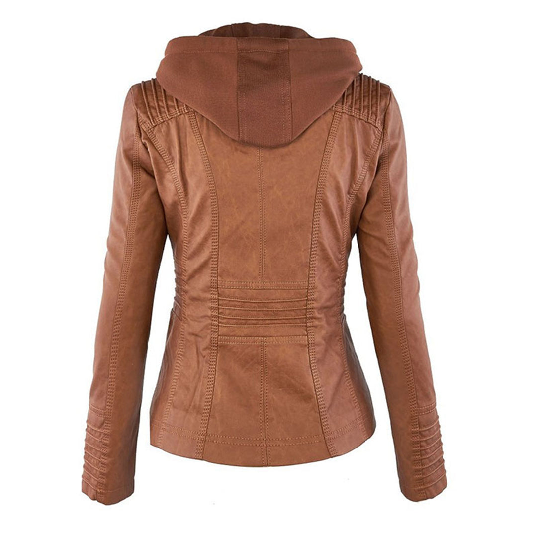 Isolde | Elegant Hooded Leather Jacket