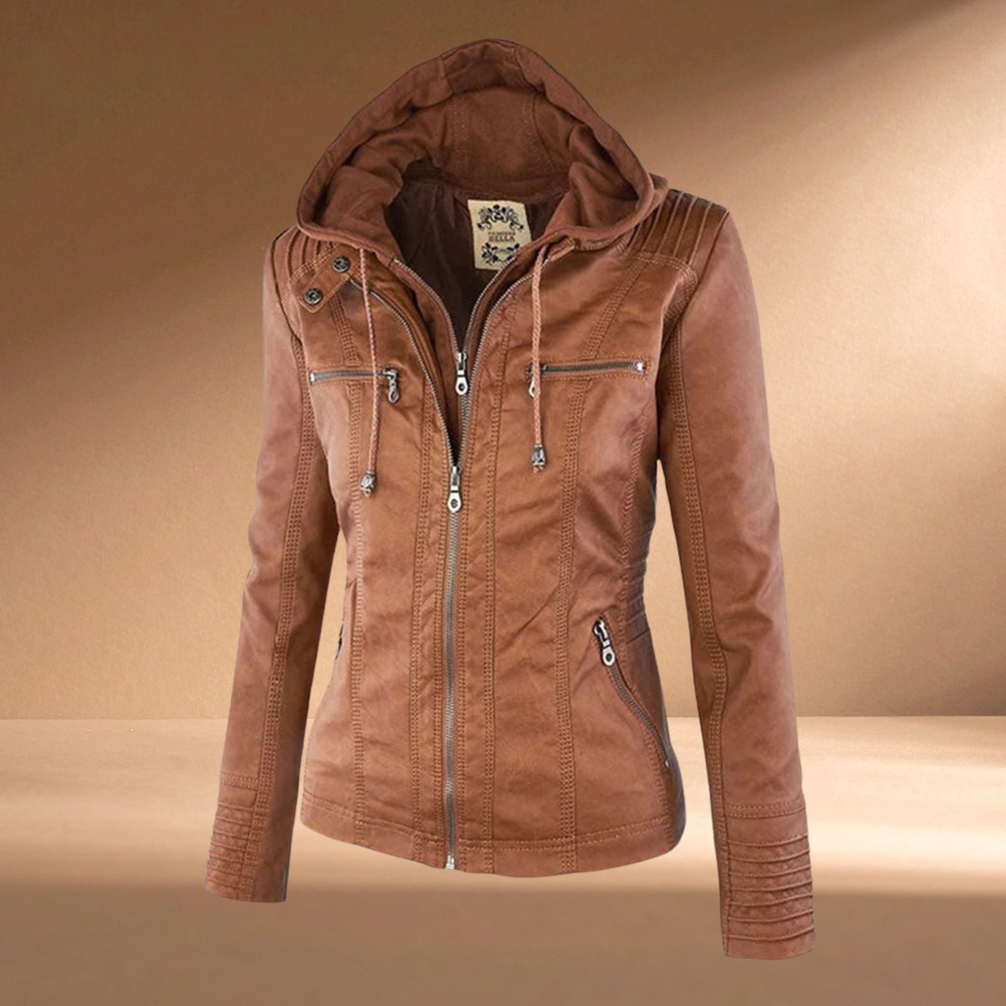 Isolde | Elegant Hooded Leather Jacket