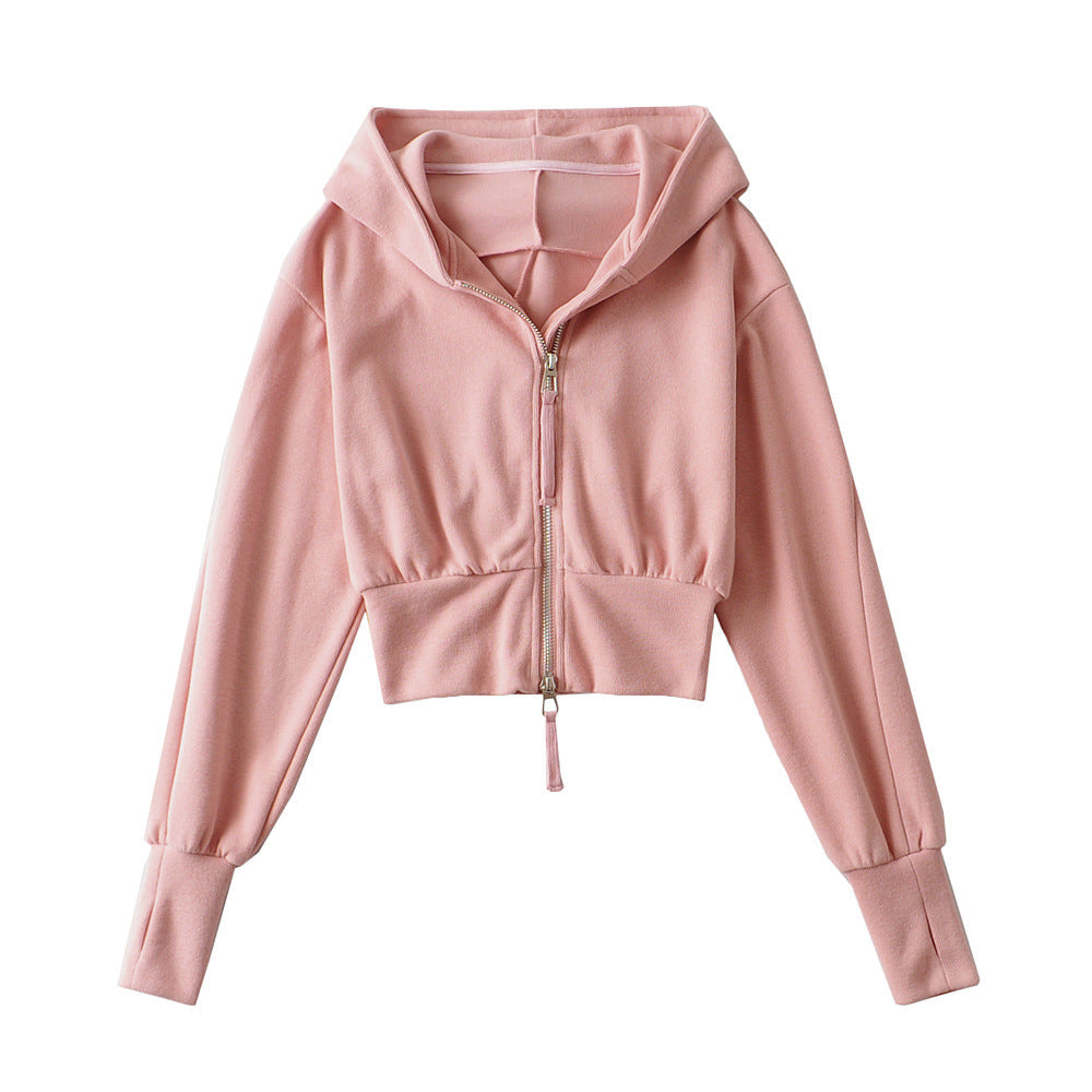 Resley - Chic Cropped Hooded Zipper Workout Jacket