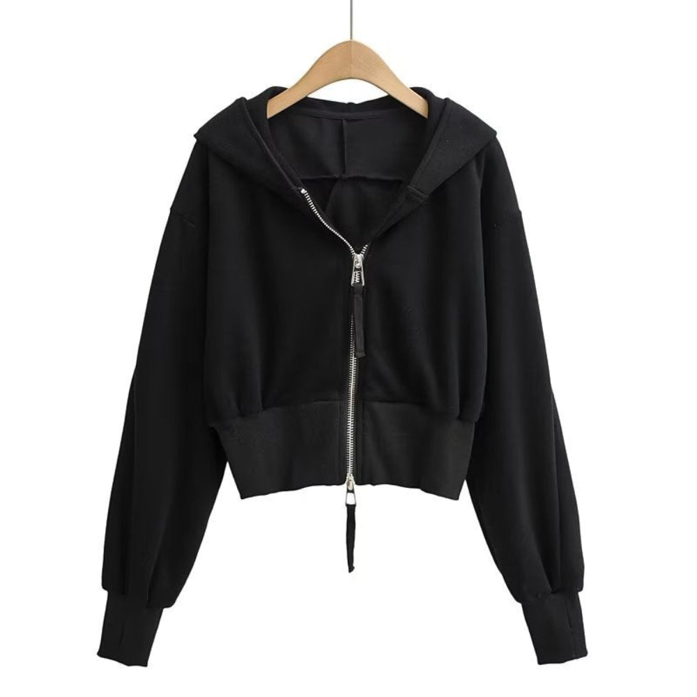 Resley - Chic Cropped Hooded Zipper Workout Jacket