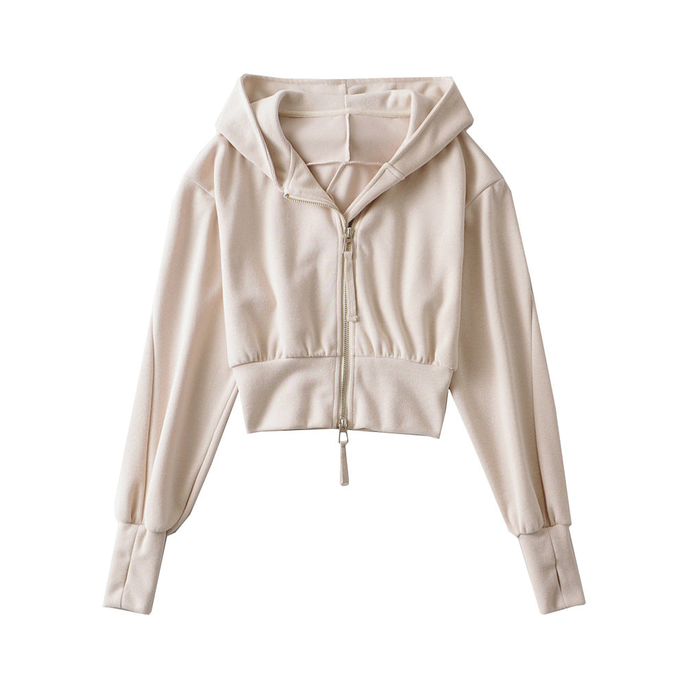 Resley - Chic Cropped Hooded Zipper Workout Jacket