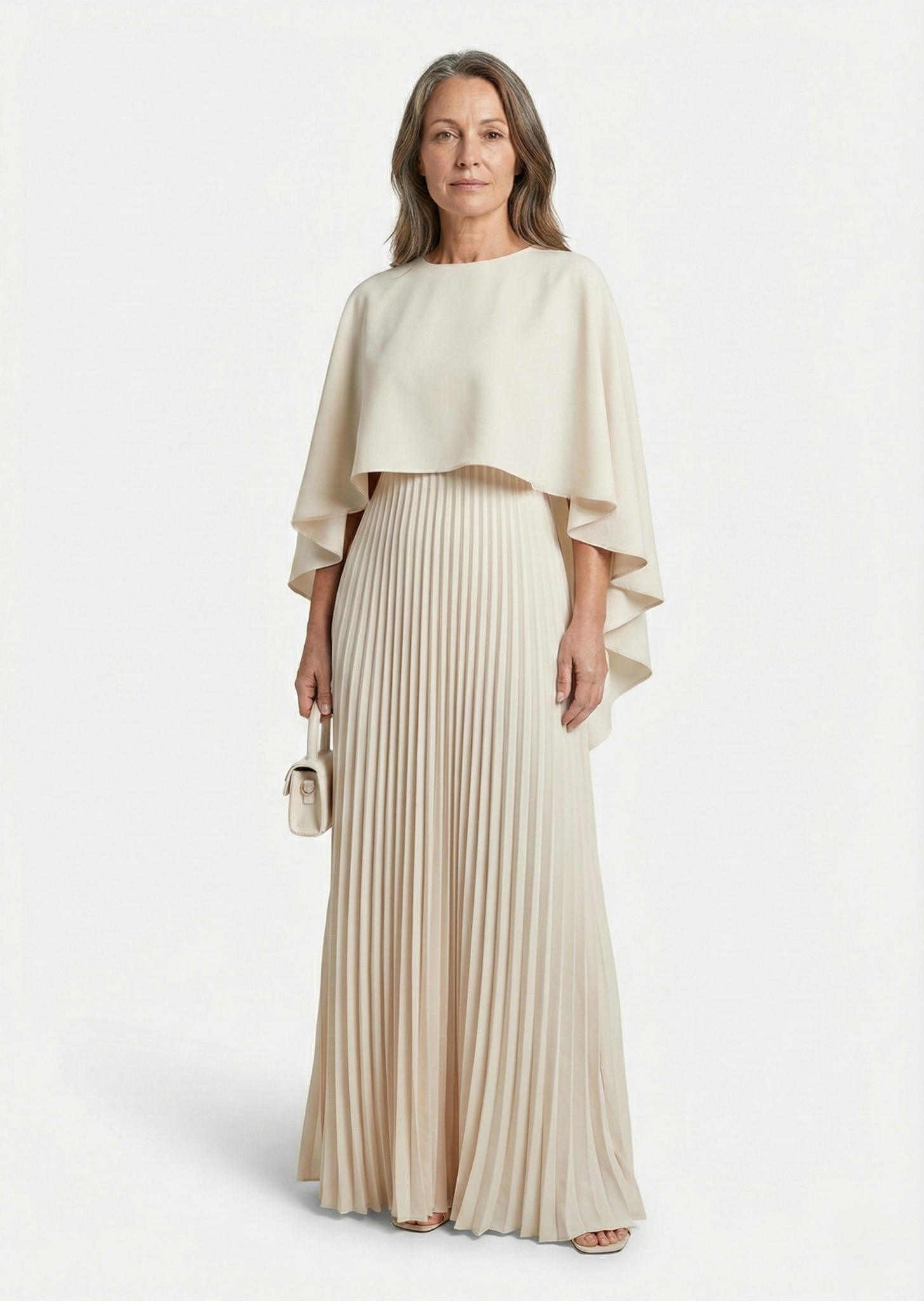 Amelia | Pleated Cape Overlay Maxi Dress