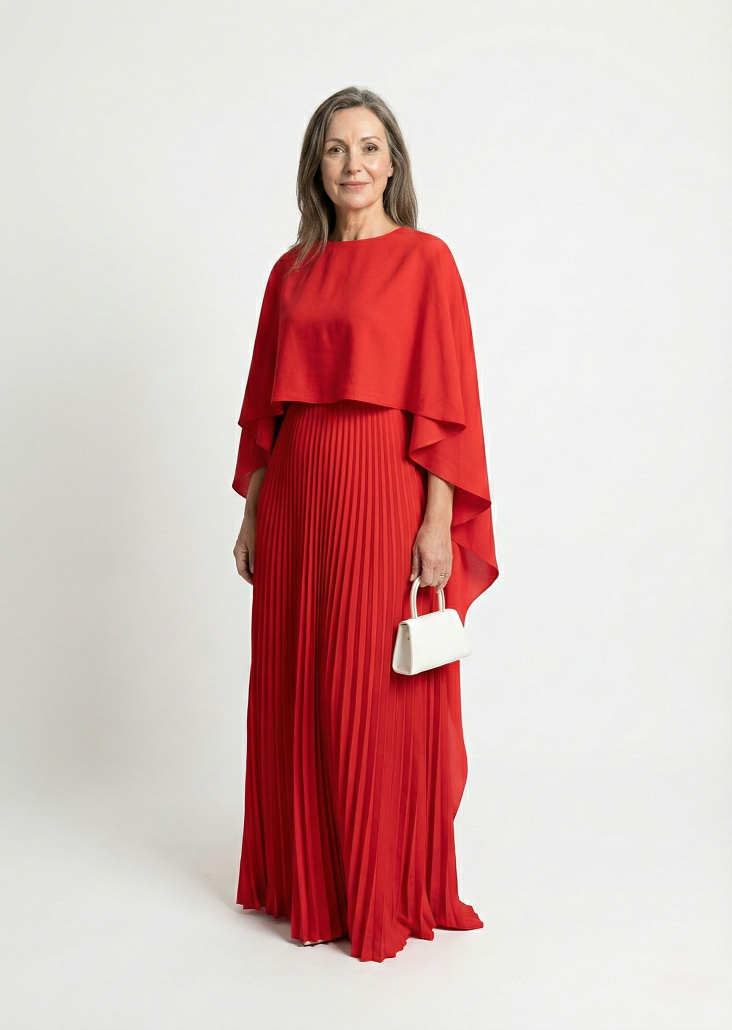 Amelia | Pleated Cape Overlay Maxi Dress
