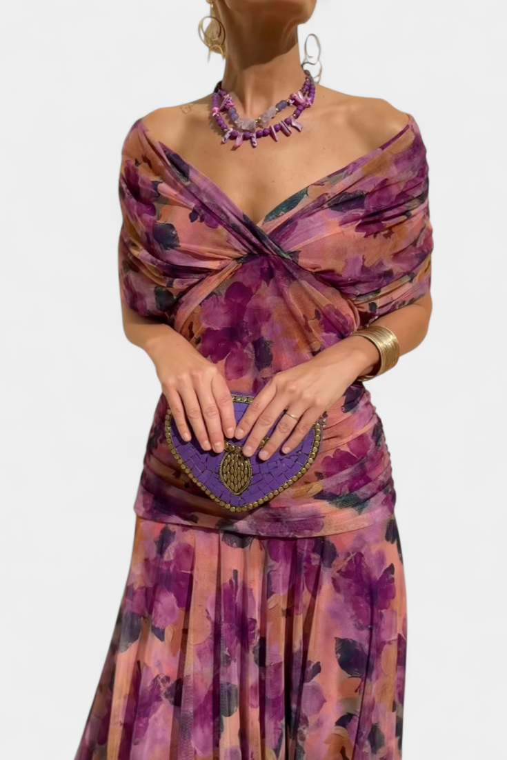 Alondra Long Floral Dress With V-Neck