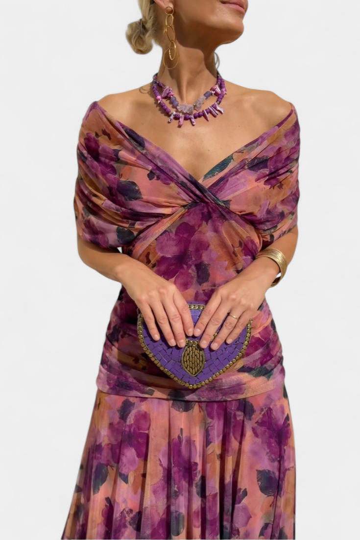 Alondra Long Floral Dress With V-Neck