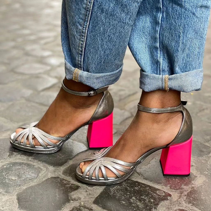 Naelle | Shiny Sandals On A Thick Elegant Stiletto