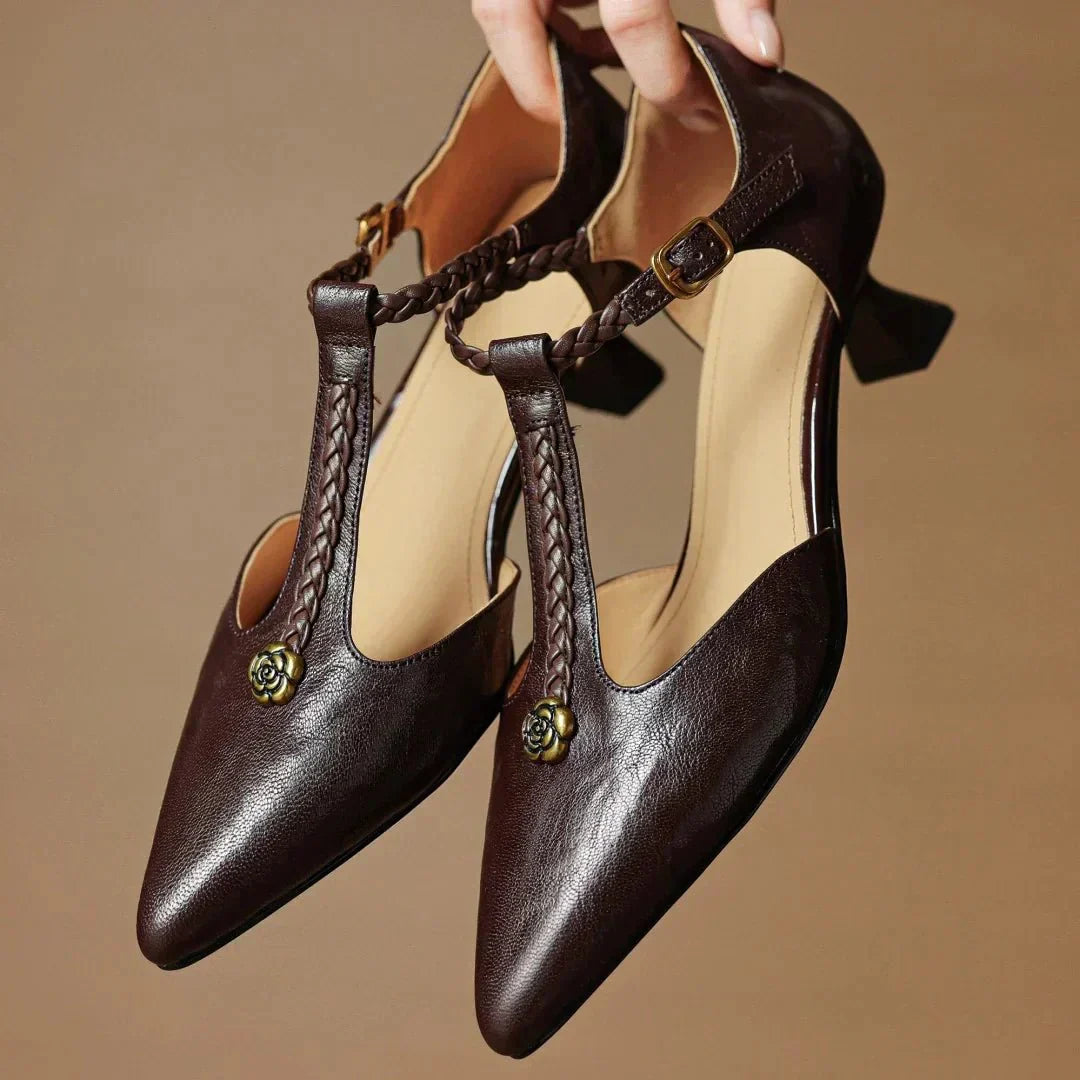 Edith | Braided Strap Leather Heels