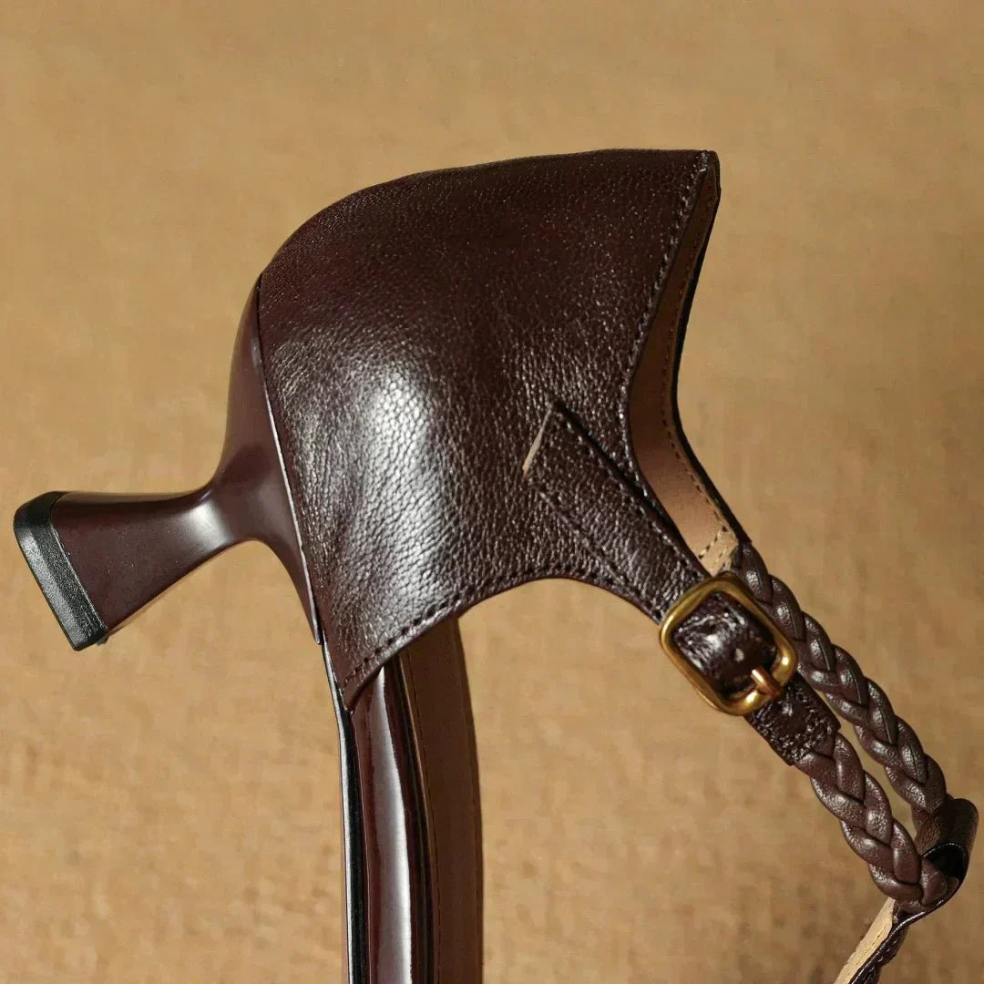 Edith | Braided Strap Leather Heels