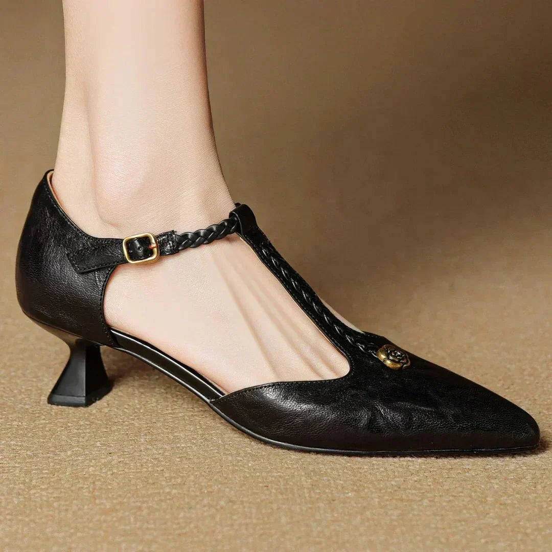 Edith | Braided Strap Leather Heels