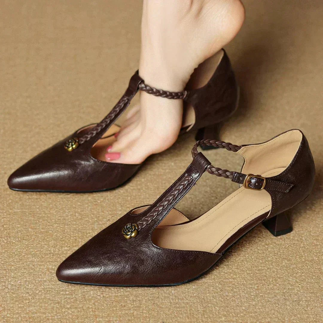 Edith | Braided Strap Leather Heels