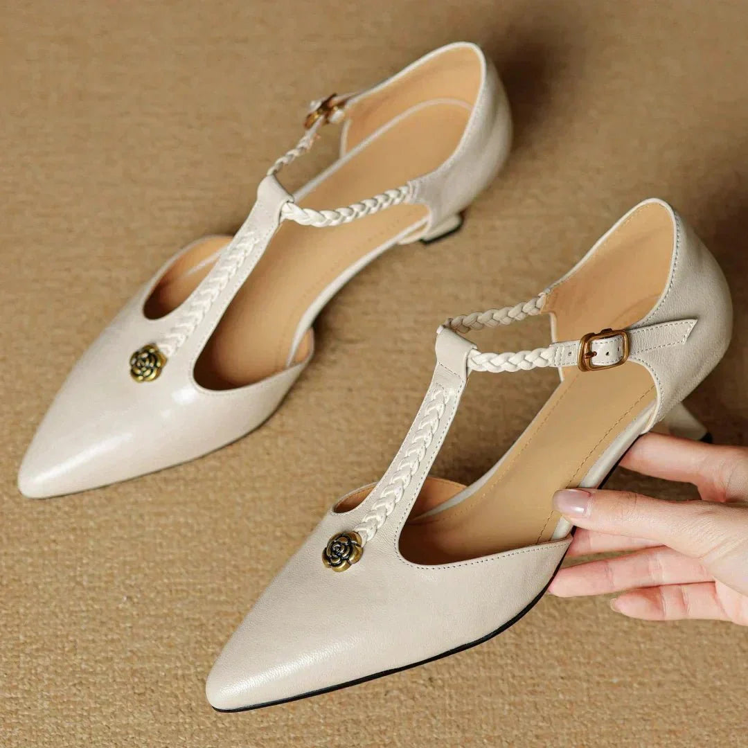 Edith | Braided Strap Leather Heels