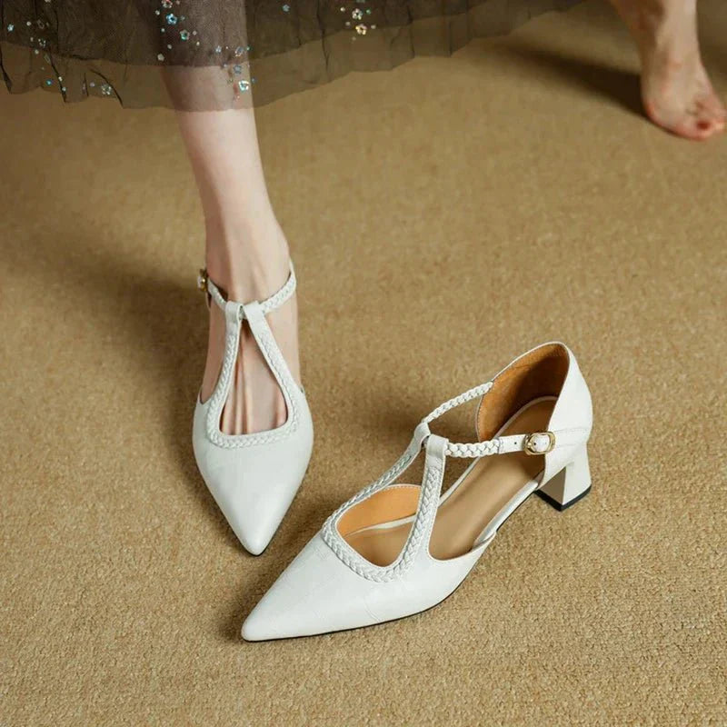 Eleanor | Classic Braided T-Strap Heels