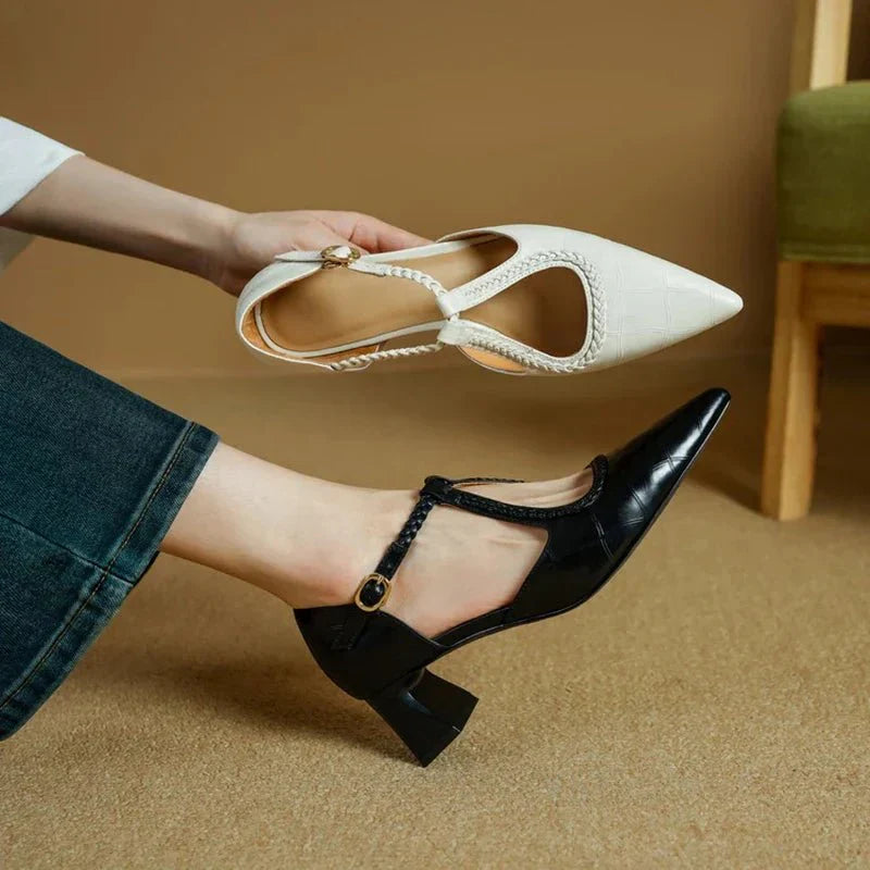 Eleanor | Classic Braided T-Strap Heels