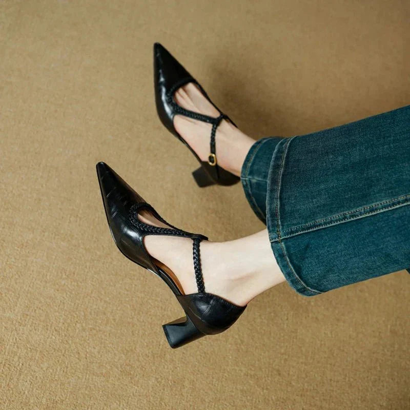 Eleanor | Classic Braided T-Strap Heels