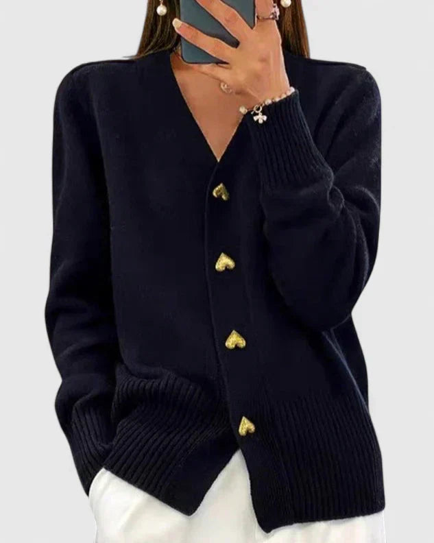 Zia - Heart Button Cardigan